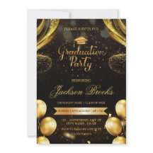 Black & Gold Balloons Graduation Party Invitation