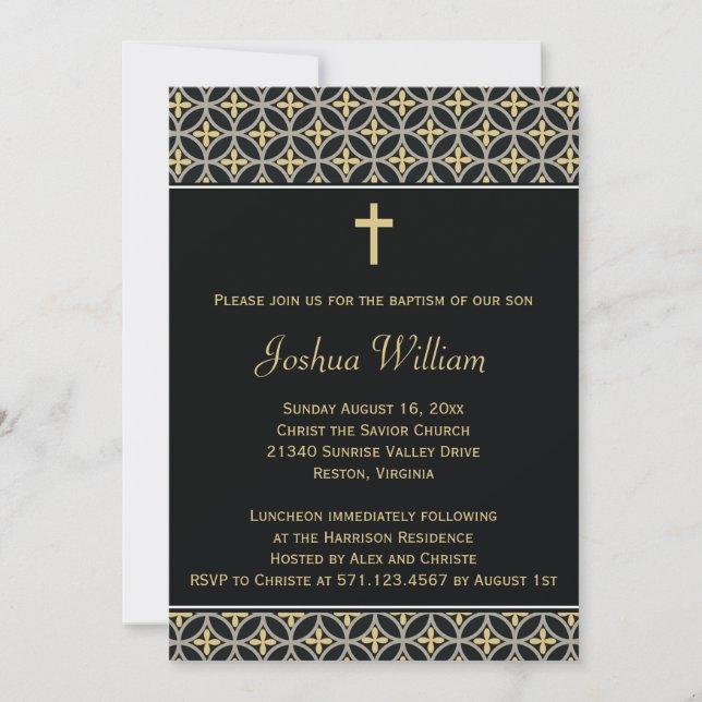 Black Gold Baptism Christening Invitation (Front)