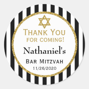 Black Gold Bar Mitzvah Thank You Coming Favour Classic Round Sticker