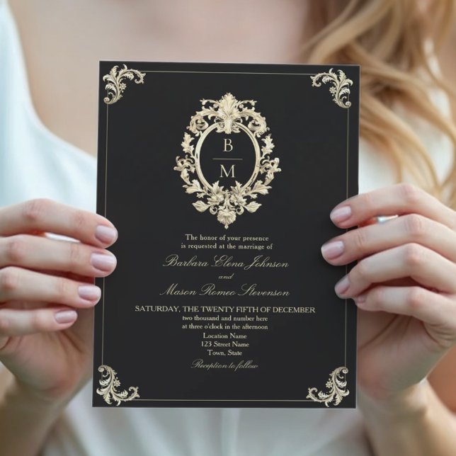 Black Gold Baroque Wedding Invitation (Creator Uploaded)
