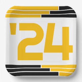 Black & Gold Bars Class of '24 Graduate Paper Plate