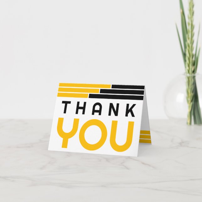 Black & Gold Bars Graduation Thank You Card (Front)