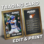 Black Gold Baseball Trading Card, Baseball Player  Calling Card<br><div class="desc">Baseball Trading Card <<>> This is the perfect gift to celebrate the achievements of a baseball player, a personalized collection card for a passionate baseball fan, or gift these cards to each team player and coach to be forever cherished as a memory. This unique sports trading card design is loved...</div>