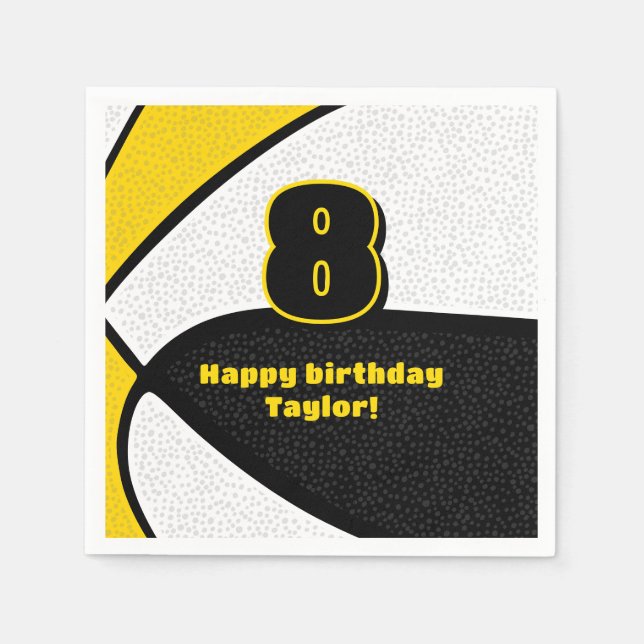 black gold basketball girls boys sports party napkin (Front)