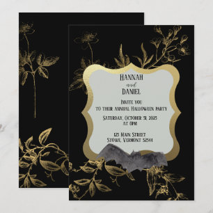 Black & Gold  Bat Elegant Halloween Party Invitation