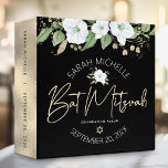 Black Gold Bat Mitzvah Script Floral Watercolor Binder<br><div class="desc">Let your favourite Bat Mitzvah be proud, rejoice and celebrate her milestone with this stunning keepsake scrapbook memory album. A chic, stunning, white and gold glitter floral watercolor with faux gold foil script typography and white san serif type overlays a dramatic black background. Additional watercolor flowers and a gold Star...</div>