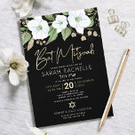 Black Gold Bat Mitzvah Script Floral Watercolor Invitation<br><div class="desc">Be proud, rejoice and showcase this milestone of your favourite Bat Mitzvah with this sophisticated, personalized invitation! A chic, stunning, white and gold glitter floral watercolor with faux gold foil script typography and white san serif type overlays a dramatic black background. Additional watercolor flowers and a gold Star of David...</div>