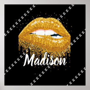 Black Gold Beauty Lips Gift Custom Personalized Poster