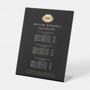 Black & Gold Beauty Lips Luxury Service Prices Pedestal Sign