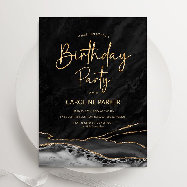 Black Gold Birthday Any Age Invitation (Creator Uploaded)