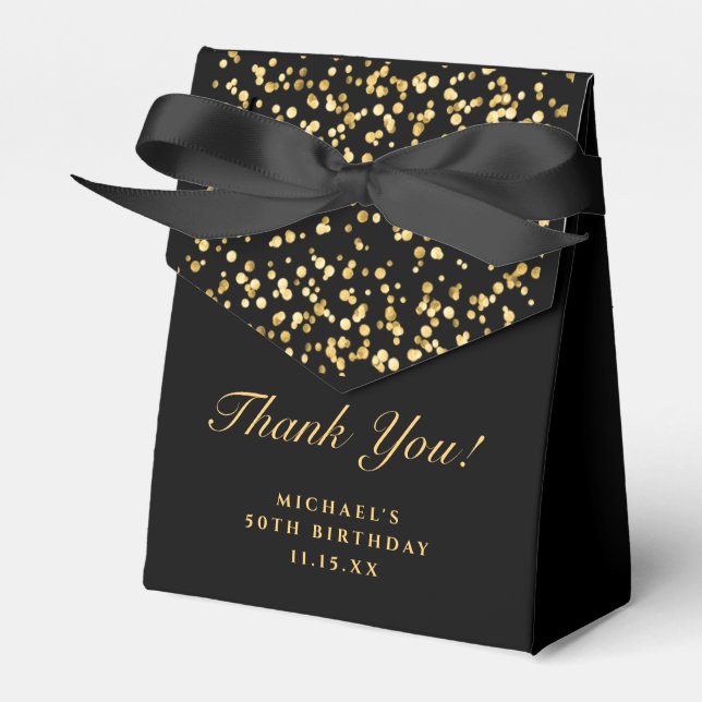 Black & Gold Birthday Party Thank You Favor Box (Front Side)