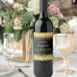 Black gold birthday party wine label<br><div class="desc">Elegant, classic, glamourous birthday label. Faux gold confetti. Black background. Personalize and add the date, name and age/event.</div>