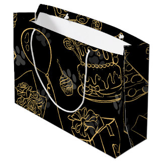 Black Gold Birthday Pattern Large Gift Bag