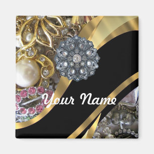 Black & gold bling magnet