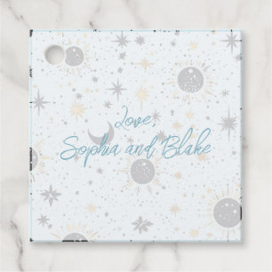 Black Gold Blue Celestial Personalized Wedding Favour Tags