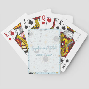 Black Gold Blue Celestial Wedding Playing Cards