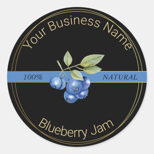 Black & Gold Blueberry Jam Product Label (Front)