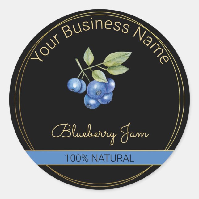 Black & Gold Blueberry Jam Product Label (Front)
