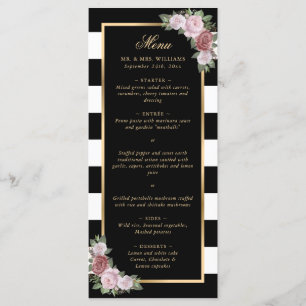 Black Gold Blush Pink Floral Wedding Menu