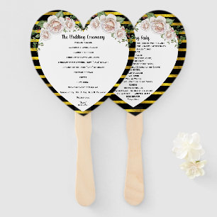 Black Gold Blush Pink Roses Wedding Program Fan