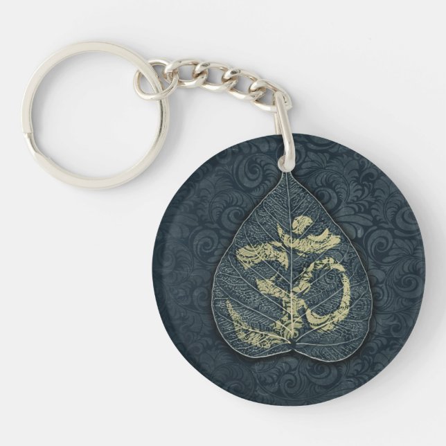 Black & Gold Bodhi Leaf OM Symbol YOGA Instructor Keychain (Front)