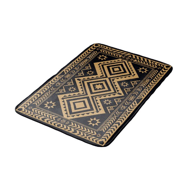 Black Gold Boho Abstract Surface Pattern Bath Mat (Angled)