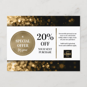 Black Gold Bokeh Custom Coupon Discount Postcard