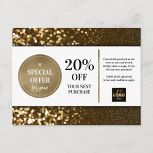 Black Gold Bokeh Glitter Coupon Discount Postcard