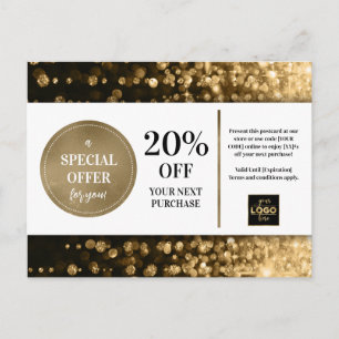 Black Gold Bokeh Glitter Coupon Discount Postcard