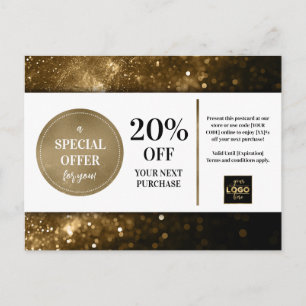 Black Gold Bokeh Glitter Coupon Discount Postcard