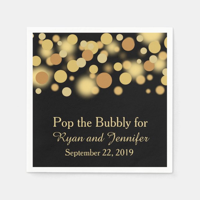 Black Gold Bokeh Personalized Wedding Napkins (Front)