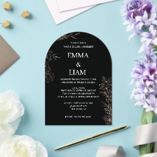 Black Gold Botanical Floral Arch Acrylic Wedding  Invitations
