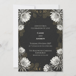 Black Gold Botanical Floral Wedding Invitation