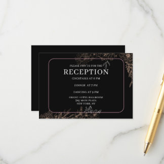 Black Gold Botanical Floral Wedding Reception Card