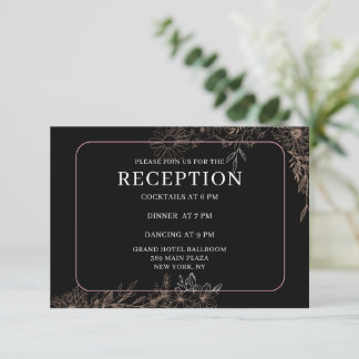 Black Gold Botanical Floral Wedding Reception Card