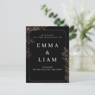 Black Gold Botanical Floral Wedding Welcome Sign Postcard