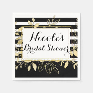 Black & Gold Botanical Glamour Glam Wedding Party Napkin