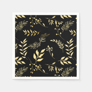 Black & Gold Botanical Glamour Glam Wedding Party Napkin