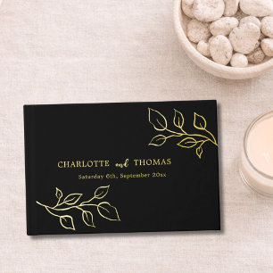 Black gold botanical luxury wedding guest book
