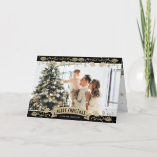 Black Gold Botanical Photo Christmas Card