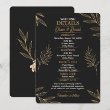 Black Gold Botanical Wedding Details Card Editable