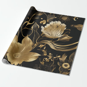 Black & Gold Botanicals: Floral Opulence Wrapping Paper
