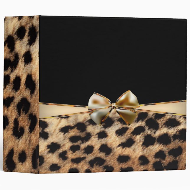 Black & Gold Bow Leopard Cheetah Animal Print Binder (Front/Spine)