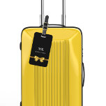 Black gold bow monogram initials elegant luggage tag<br><div class="desc">A black background. Decorated with a faux gold looking bow. Personalize and add your monogram letters and full name on the front. Your contact information on the back.</div>