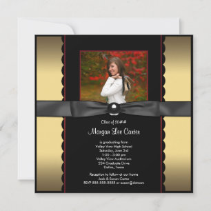 Black Gold Bow Photo Graduation Announcement