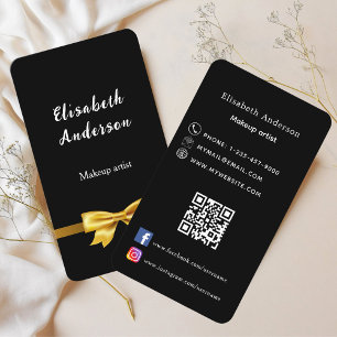 Black gold bow Qr code social media Business Card