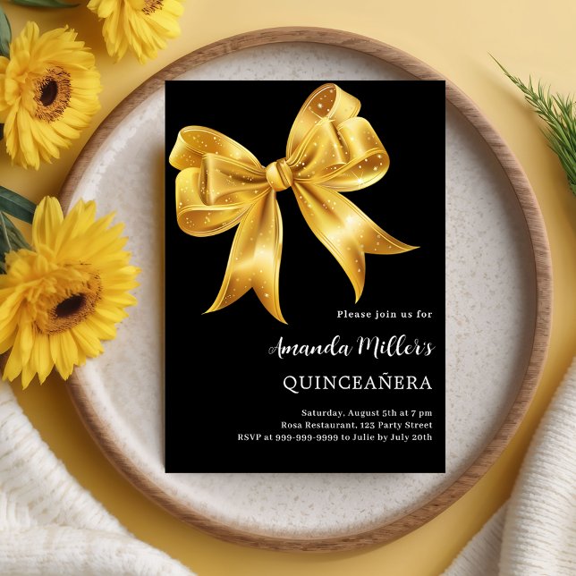 Black gold bow Quinceanera Invitation (Creator Uploaded)