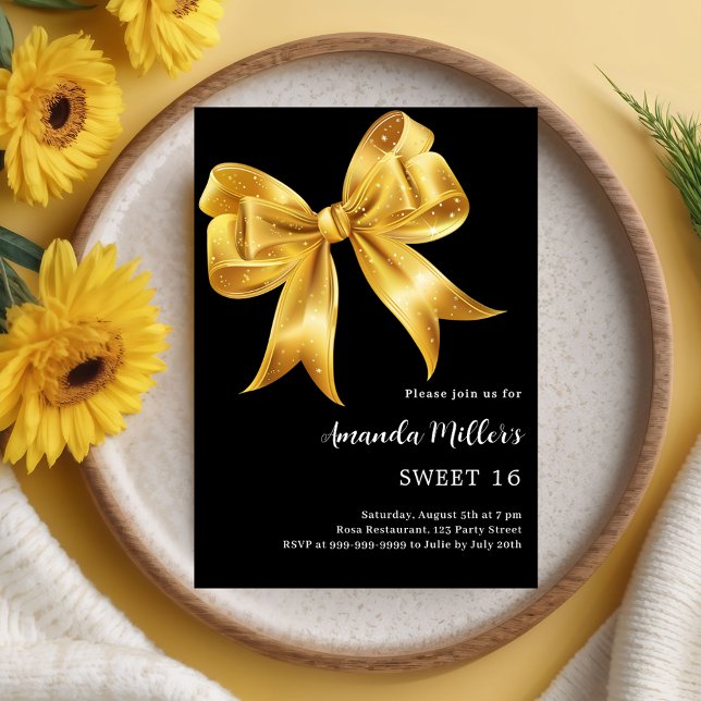 Black gold bow Sweet 16 Invitation (Creator Uploaded)