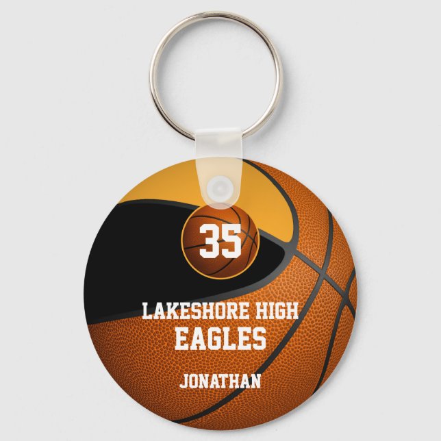 Black gold boys' sports basketball team spirit keychain (Front)