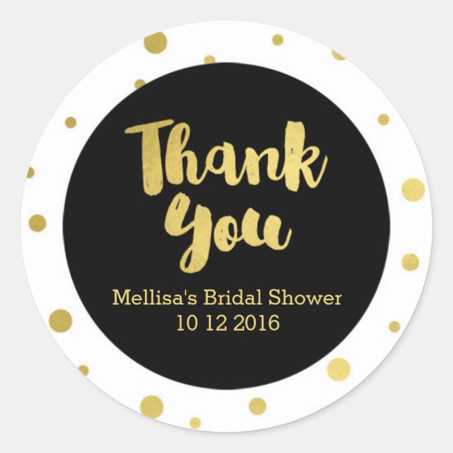 Black Gold Bridal Shower Thank You Favour Sticker (Front)